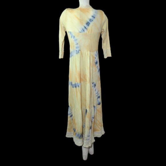Hale Bob Boho Tie-Dye Maxi Dress Size Large Lace Trim Beach Resort Wear - Picture 5 of 8
